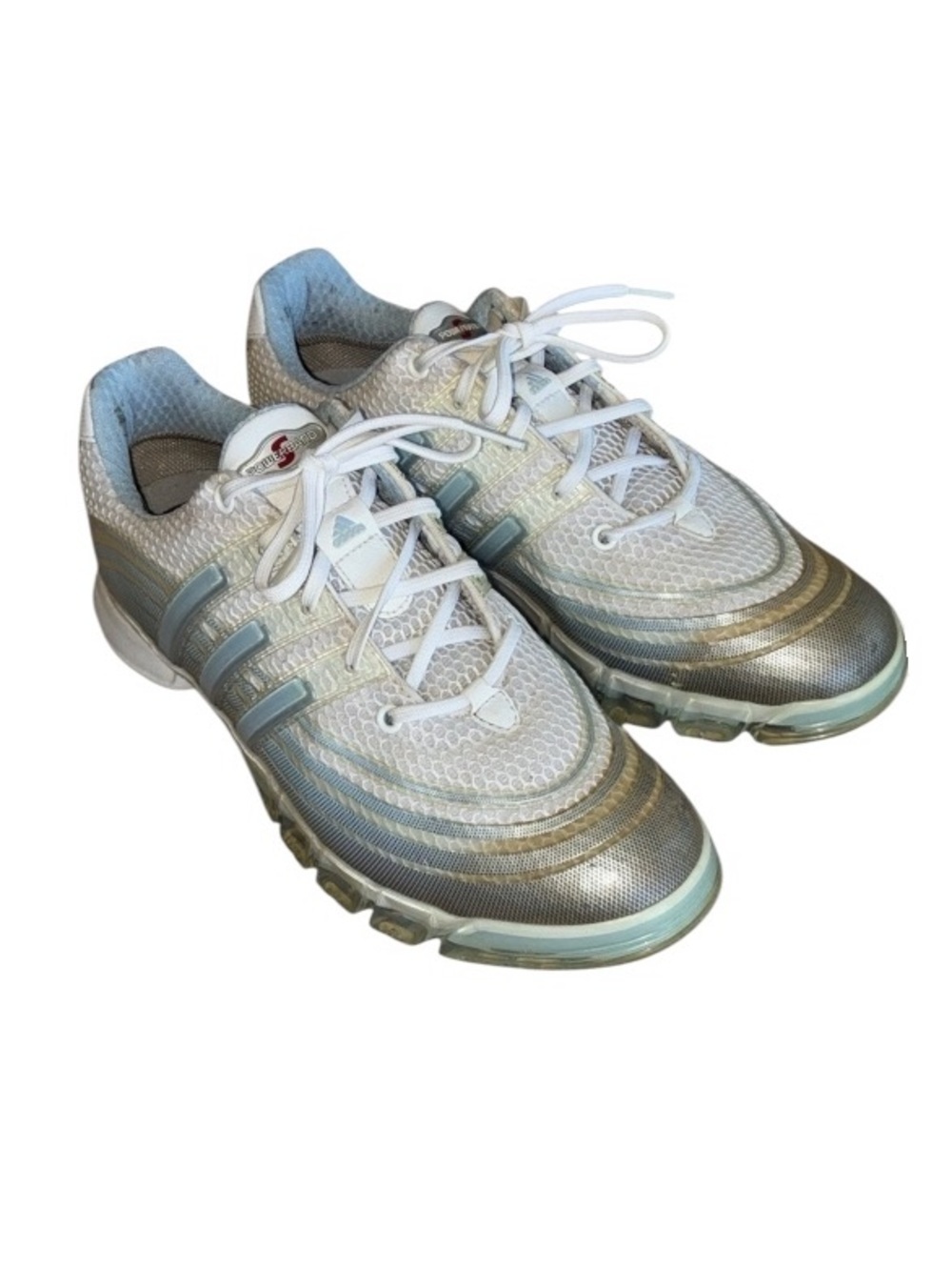 Adidas Golf Sneakers Women’s. 10, Powerband Gripzone, Grey, White, Light Blue.